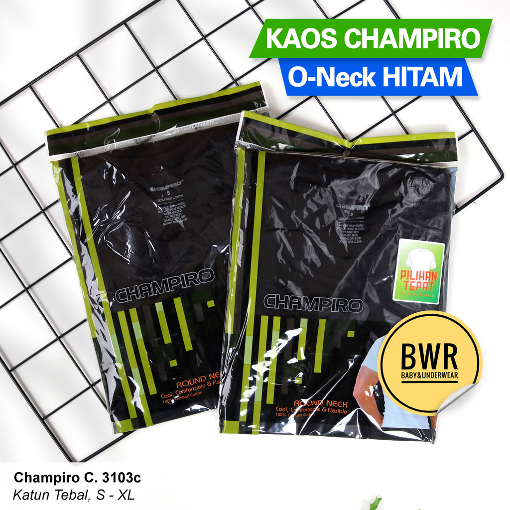 Kaos Oblong CHAMPIRO HITAM C.3103-C | Kaos Dalam Pria Round O-Neck || Bwr