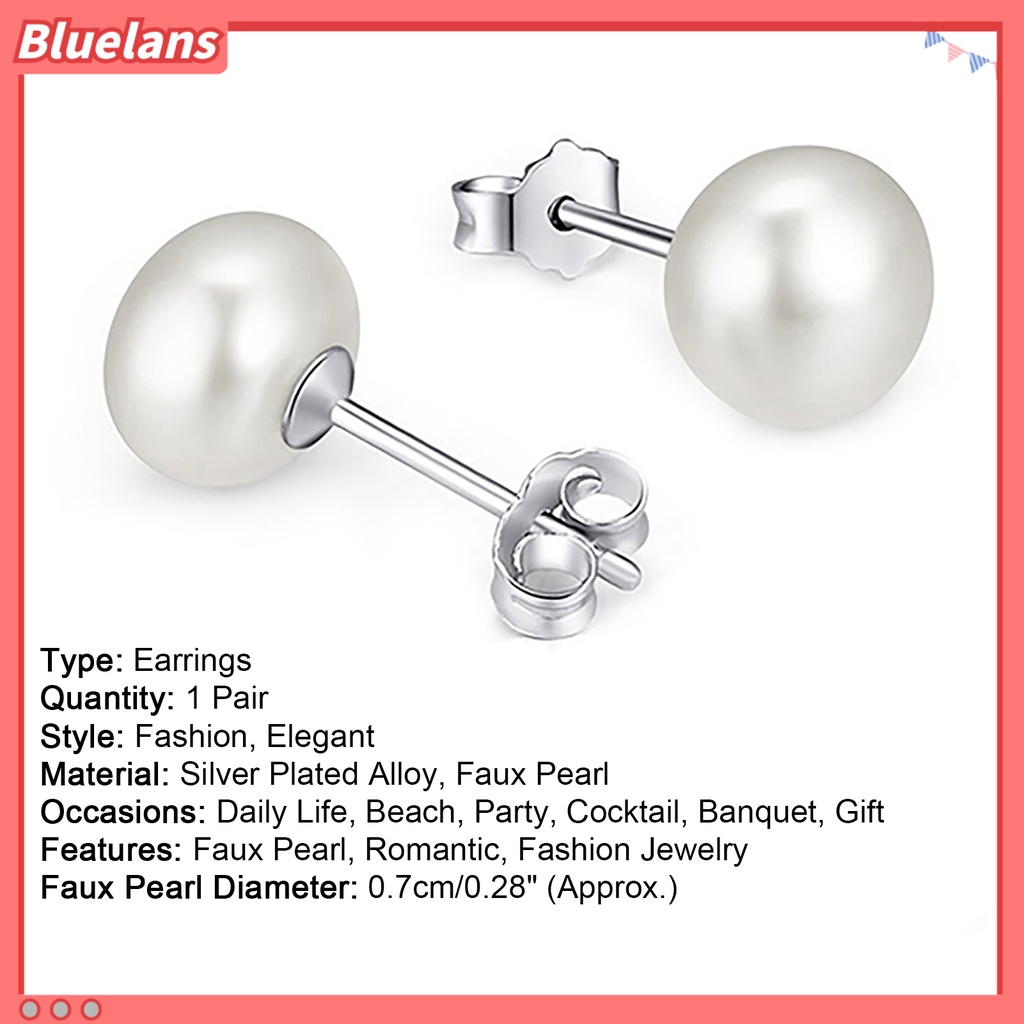 Bluelans Anting Stud Desain Mutiara Tiruan Bahan Alloy Lapis Silver Tahan Lama Gaya Klasik Untuk Wanita