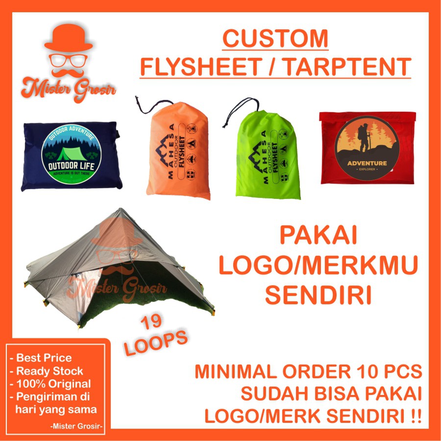 Custom Flysheet Maklon Konveksi Alat Outdoor Tarptent Bushcraft Gear Survival Waterproof Tarp Tent