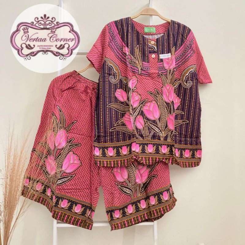 Setelan babydoll batik cap jumbo anti luntur bahan adem