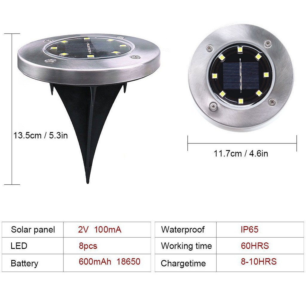 Lampu Tanam 8-led Tenaga Surya Untuk Taman / Outdoor / Jalan Setapak