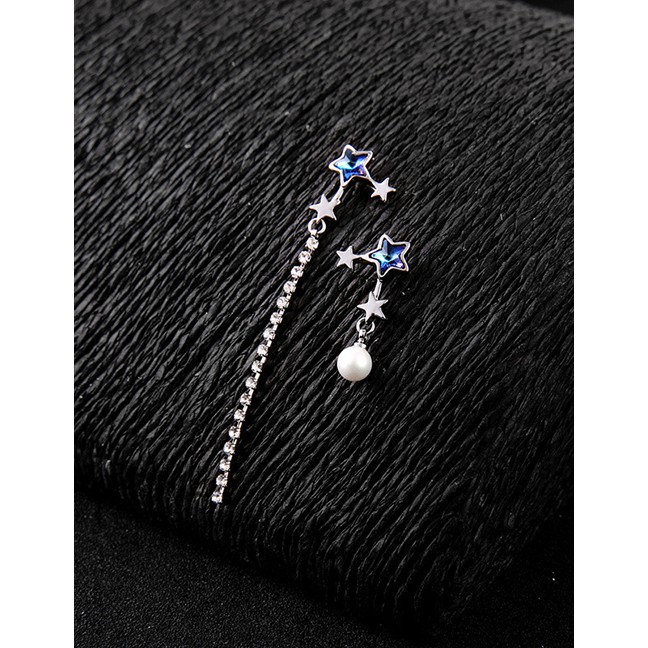 LRC Anting Tusuk Fashion Blue Star-studded Pearl Earrings F57897