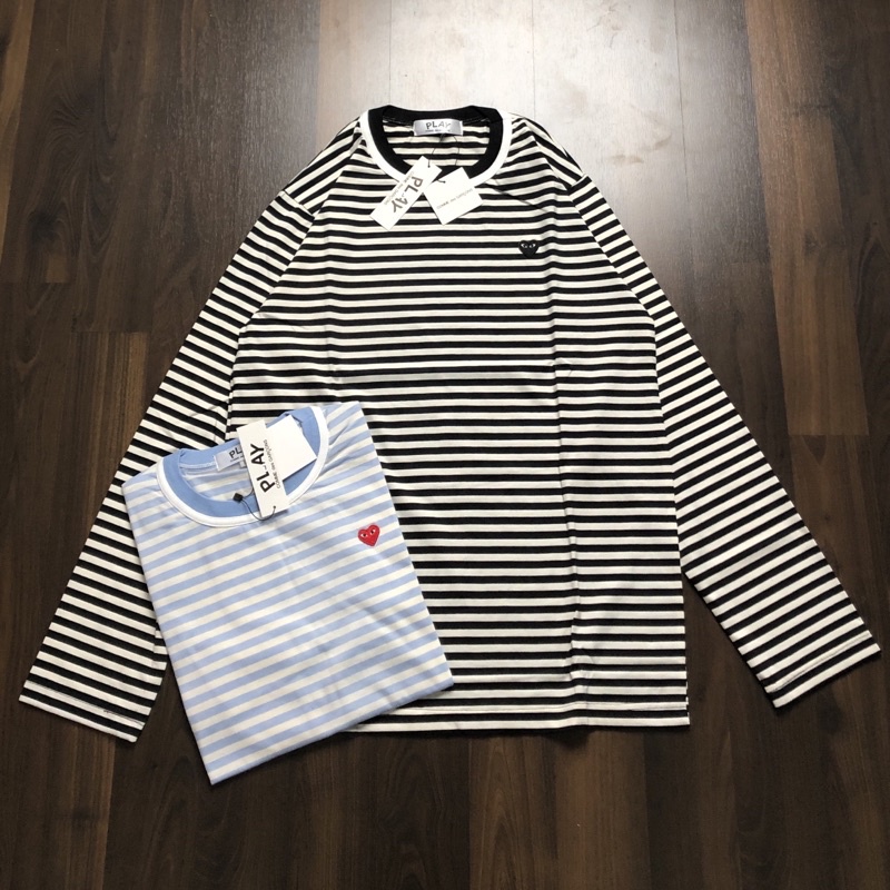 ra.store01 KAOS PLAY CDG TANGAN PANJANG STRIP LOGO HEART FULLTAG MIRROR 1:1 ORIGINAL | BAJU PLAY CDG
