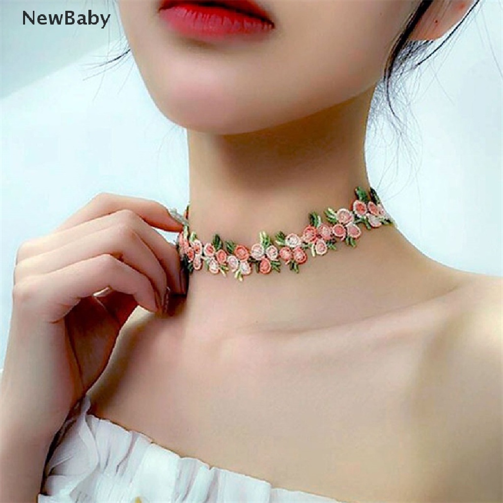 Kalung Choker Motif Bordir Bunga Romantis Untuk Wanita