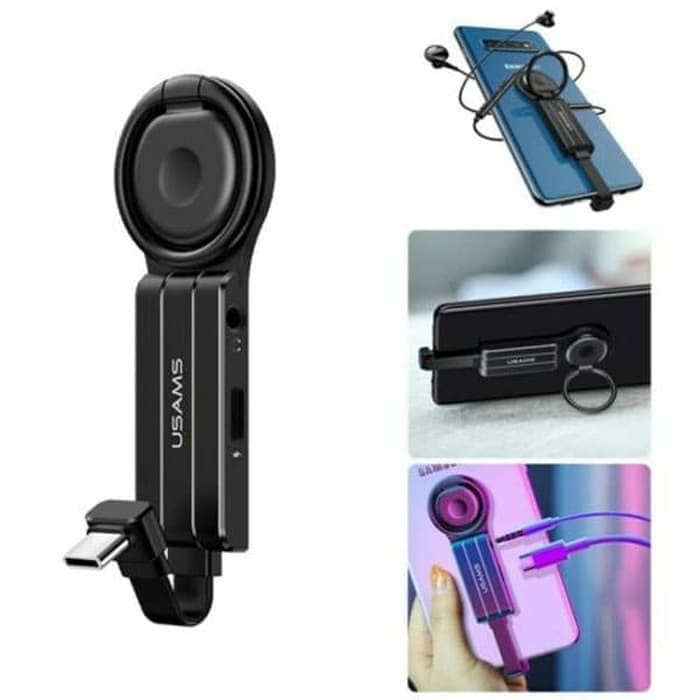 USAMS AU11 Adapter Ring Holder USB Type C To USB Type C + AUX 3.5mm