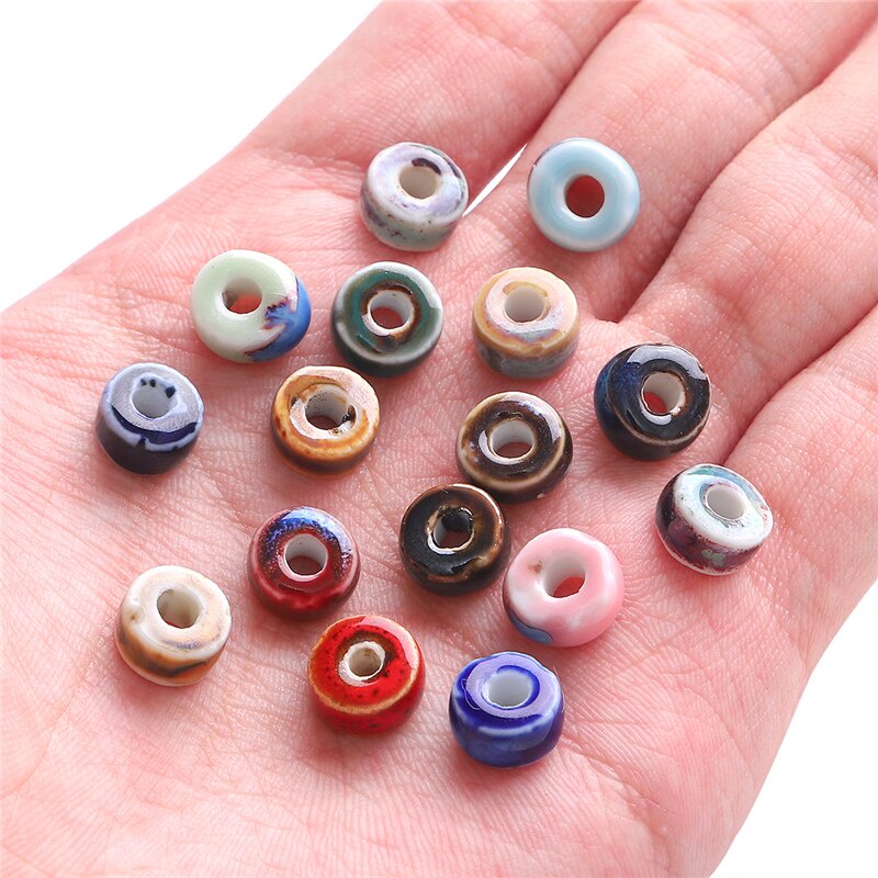 10 Pcs/lot 5X10 Mm Bunga Cina Keramik Porselen Datar Bulat Datar Bulat Disk Bentuk untuk Membuat Perhiasan Gelang Kalung DIY