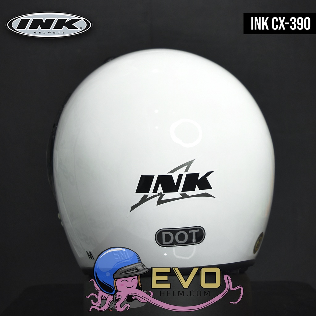 HELM INK CX390 WHITE SOLID ORIGINAL - HELM INK CX 390 INK BATMAN INK MALANG INK TOPI ORIGINAL