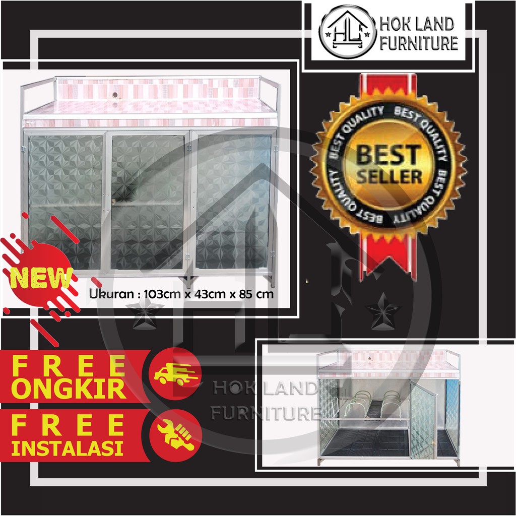 Rak Kompor Aluminium Kaca 3 Pintu Meja Kompor / Rak Kompor Piring Aluminium / RT14