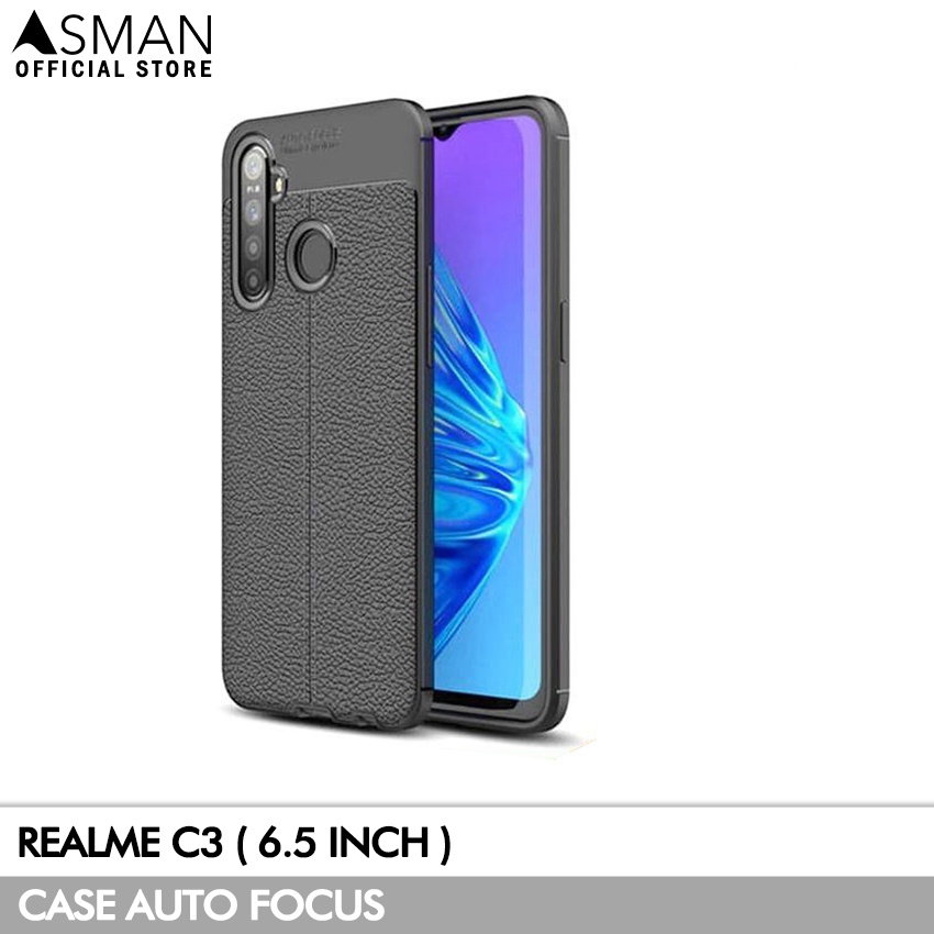 Auto Focus Realme C3 (6.5&quot;) | Soft Case Leather Premium - Hitam