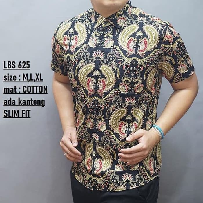 KEMEJA BATIK LENGAN PENDEK LBS 625 KEMEJA SLIMFIT FORMAL BAHAN KATUN