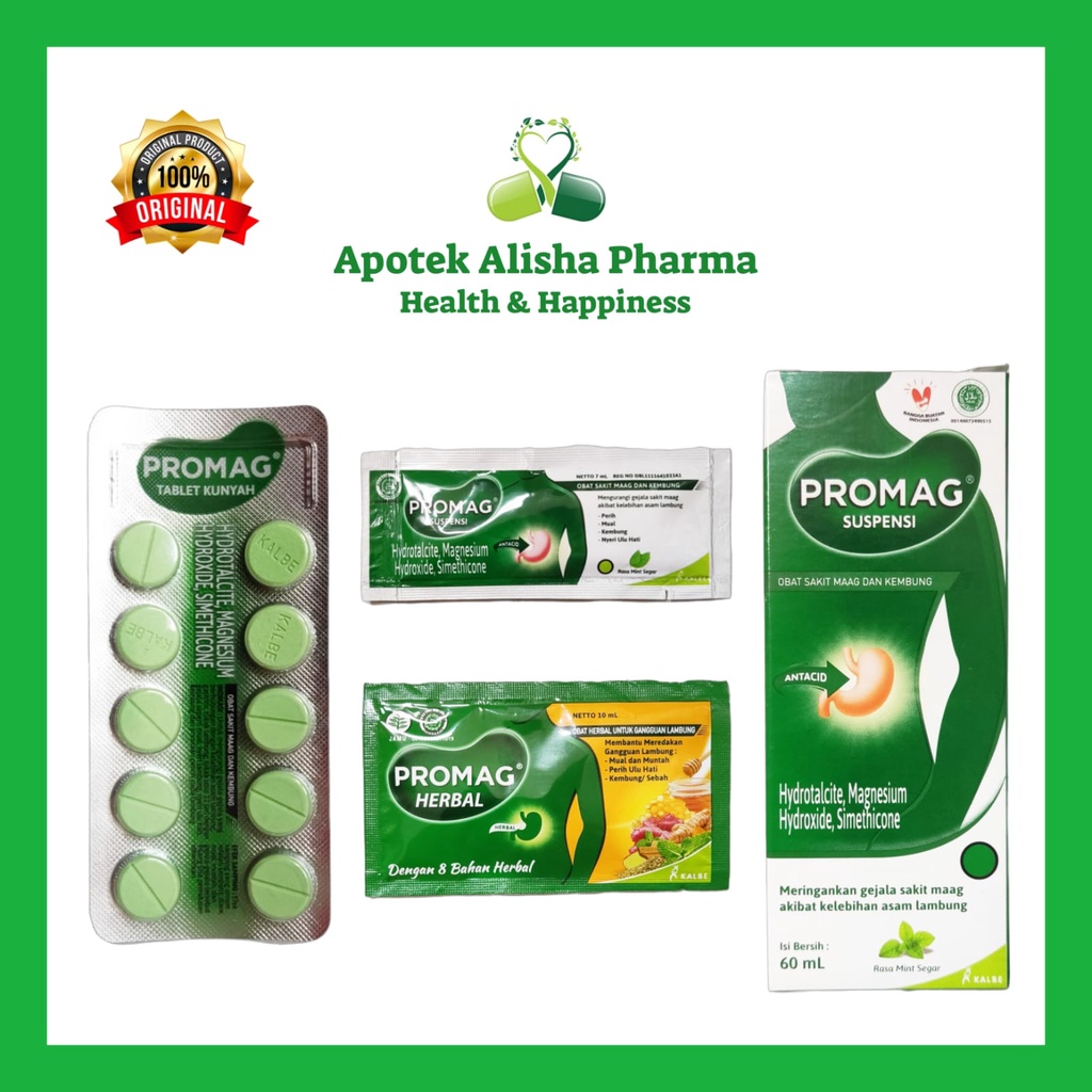PROMAG Tablet Strip isi 10 Herbal Sachet Suspensi Sachet Syrup Botol  - Antasida Obat Maag Nyeri Ulu Hati Mual dan Kembung Promah