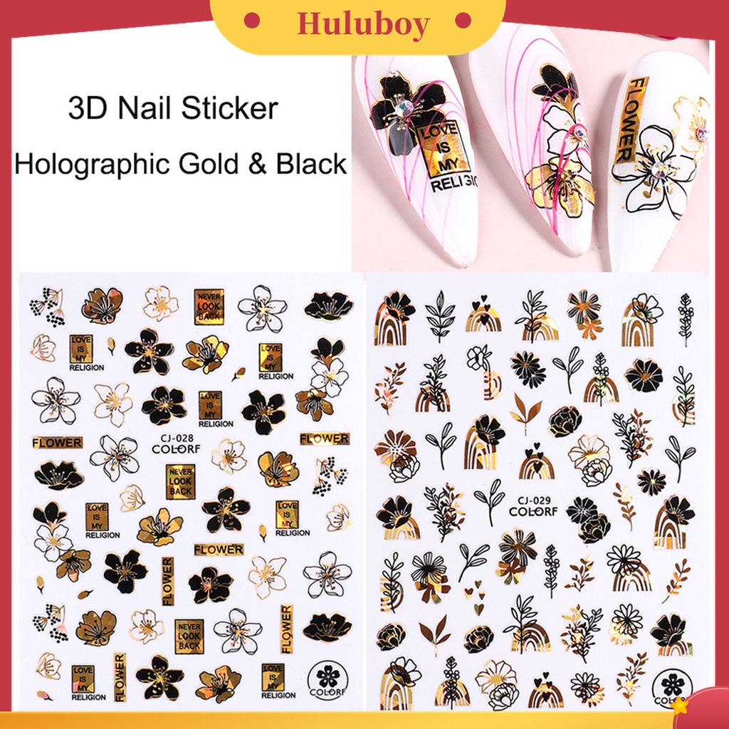 Huluboy Huluboy♡ Stiker Kuku Warna Hitam Bronzing Bahan Kertas Untuk Manicure Wanita