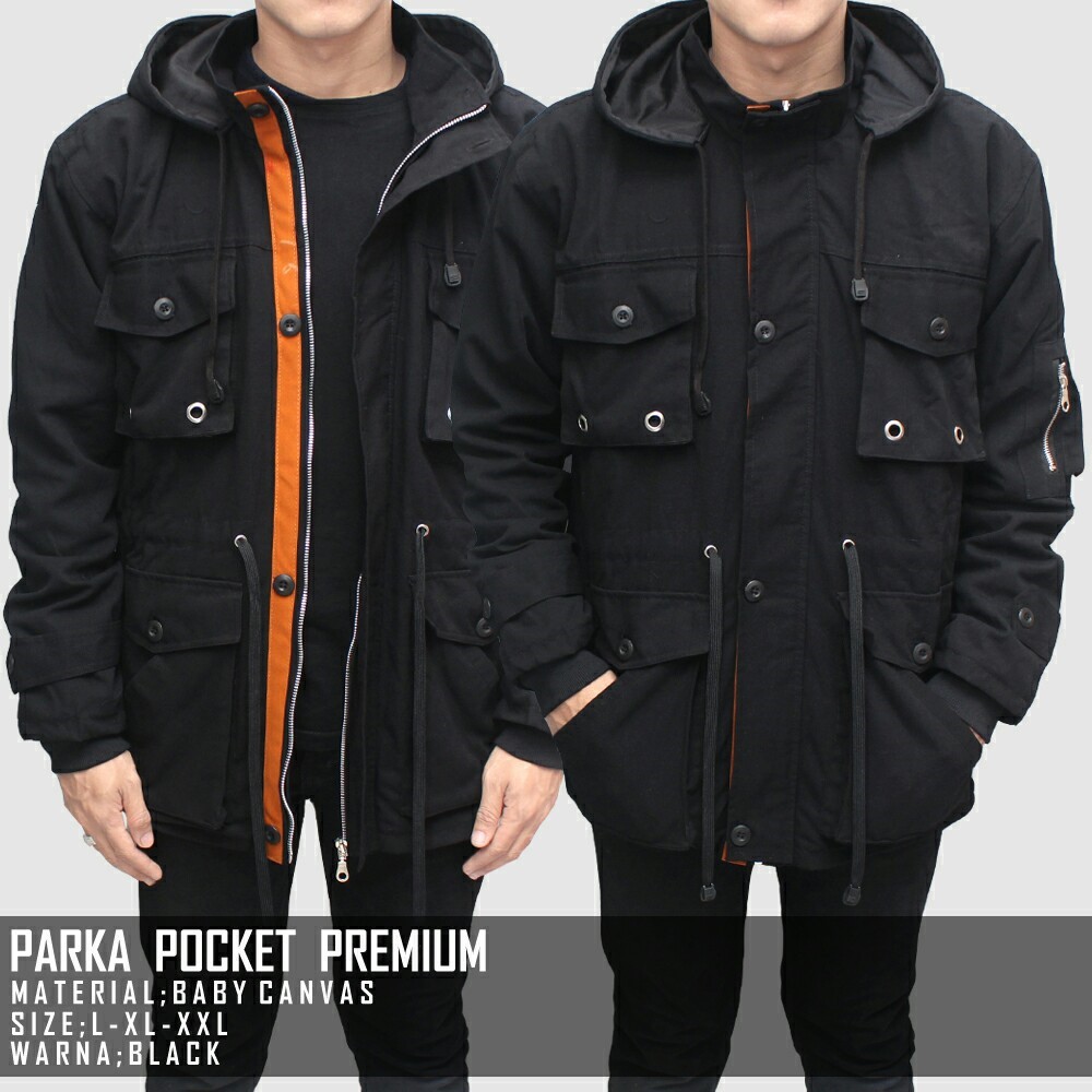 Jaket Parka Jumbo Canvas BGSR Pria Premium Pocket Series - Hitam