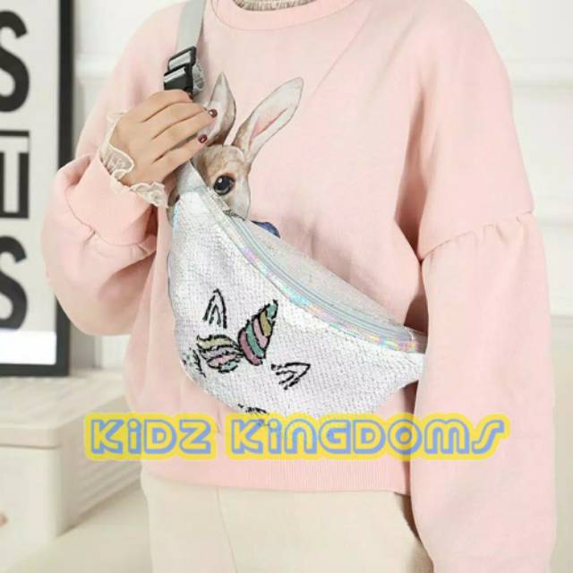 TAS SELEMPANG SEQUIN UNICORN / WAIST BAG SEQUIN UNICORN