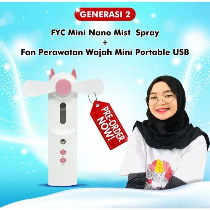 GENERASI 2 FYC MINI NANO MIST SPRAY + FAN WAJAH PORTABLE USB GIFT UANG