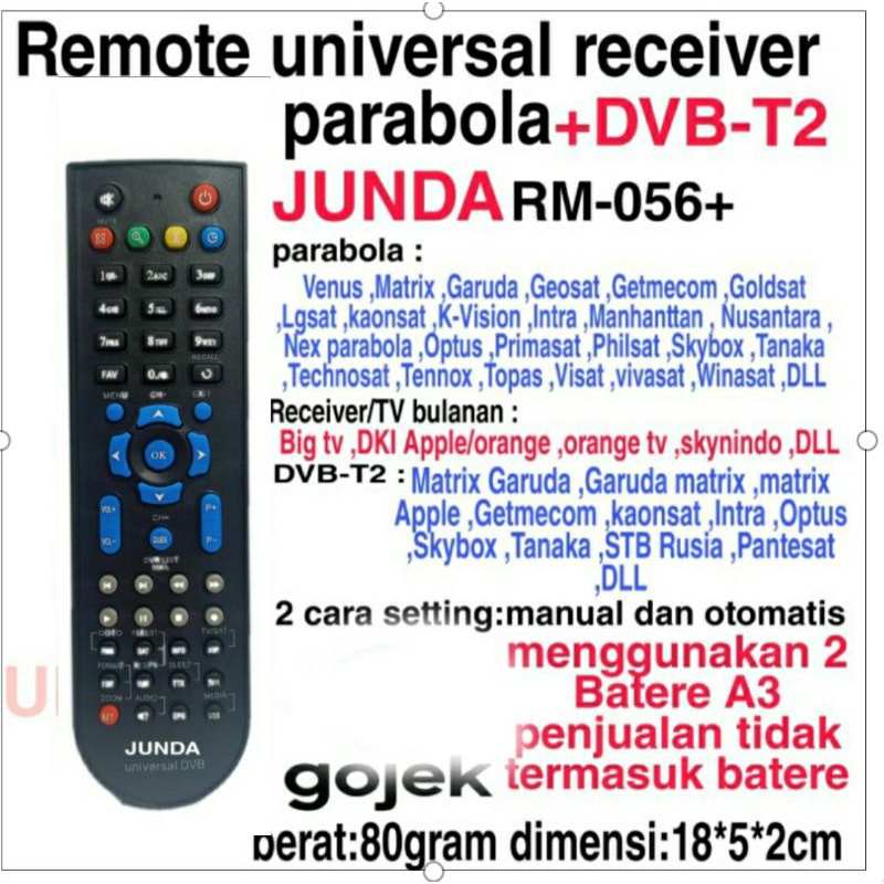 Remote Universal Receiver Parabola STB Set Tv Box  Pantesat Venus Matrik Dll RM Junda 056 Plus