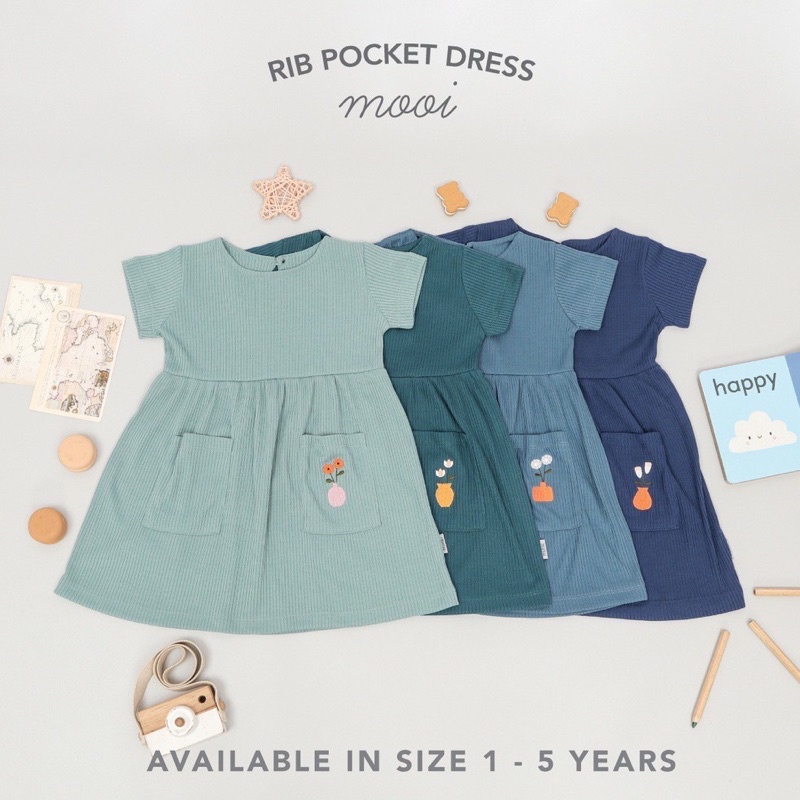 Mooi RIB POCKET DRESS / Dress Anak Perempuan RIB Kantong NEW