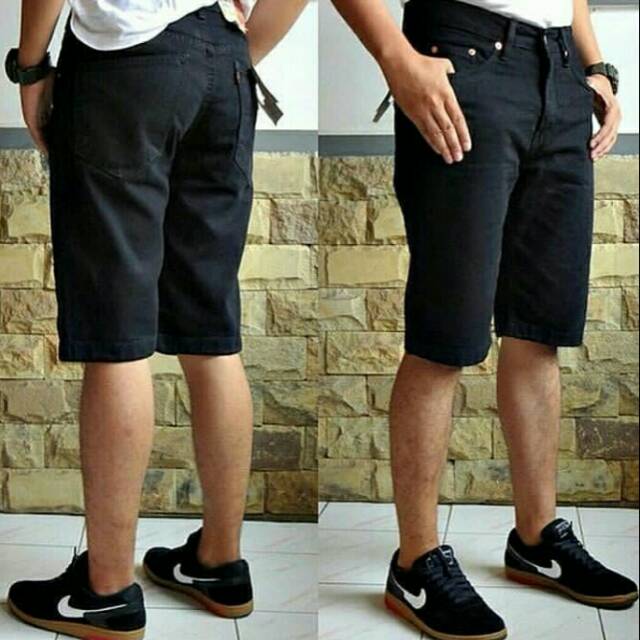 Celana jeans pendek hitam jeans pendek pria