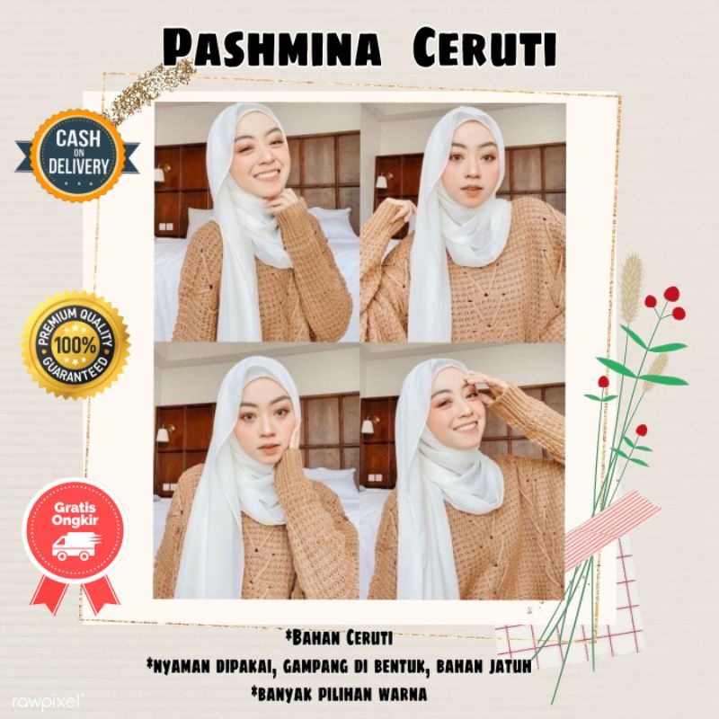 Pashmina jumbo bahan ceruty 175 cm x 75 cm pashmina meelameelo