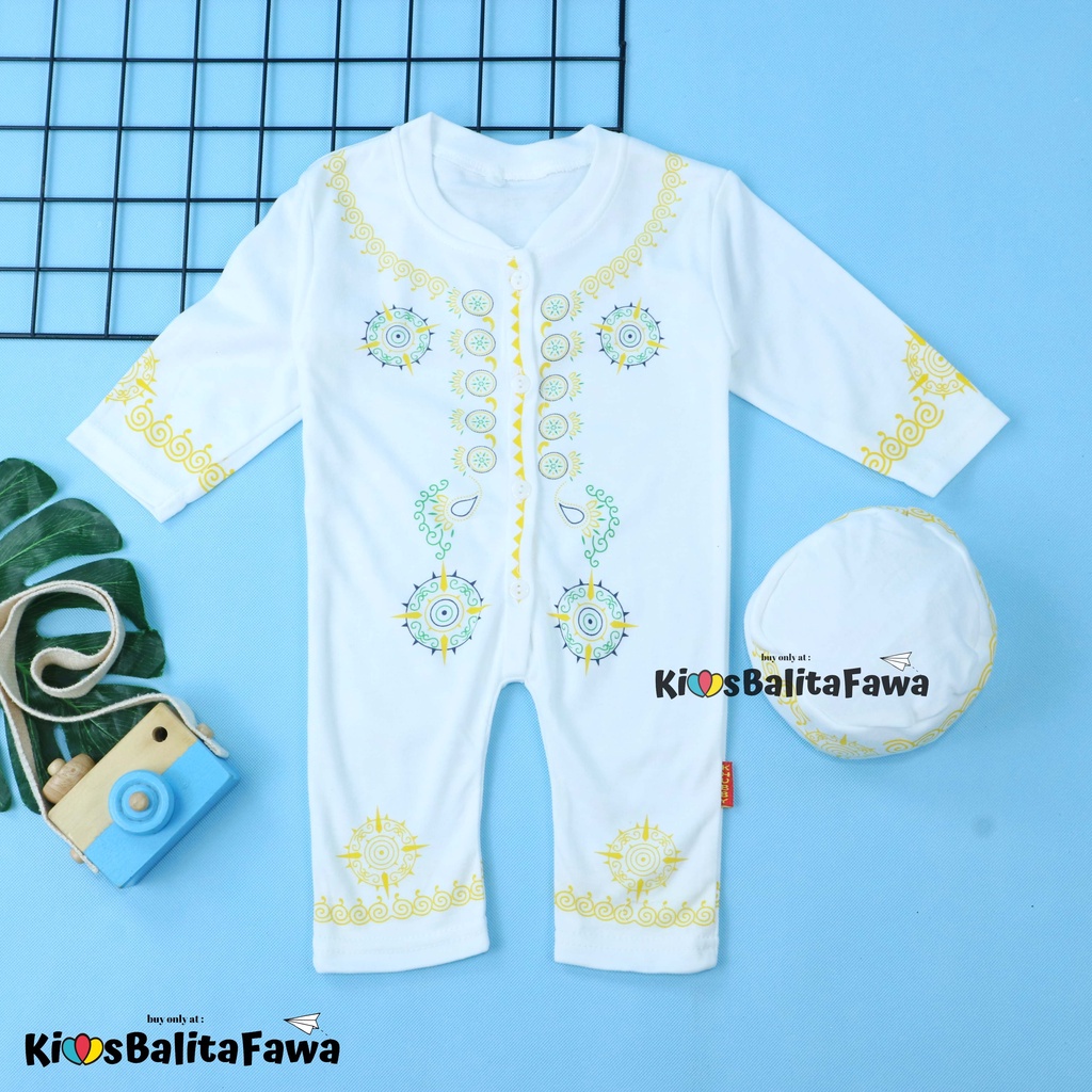 (PUTIH) Koko Jumper Naufal uk 0-12 Bulan / Baju Muslim Baby Anak Laki Romper All Size Bayi Newborn Babycinnamon