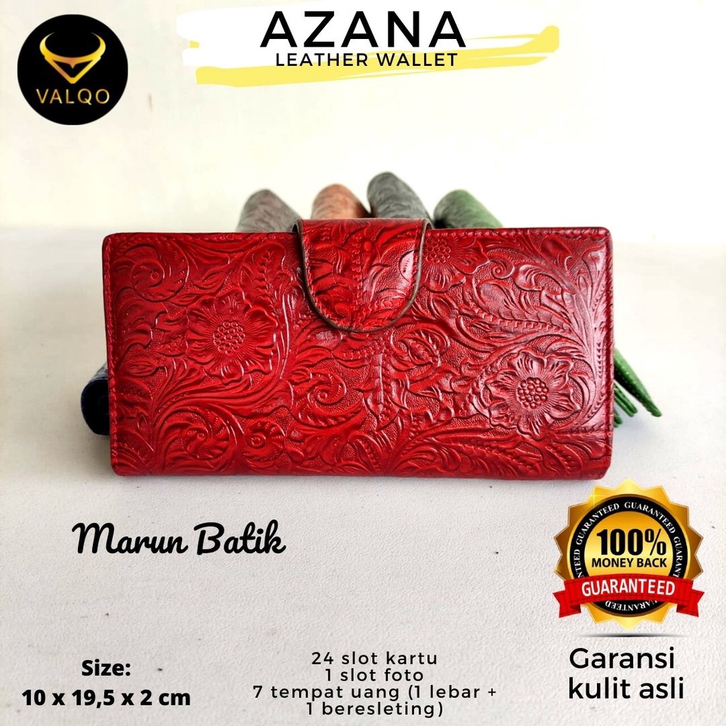 [VALQO] AZANA Batik Dompet Kulit Sapi Motif Batik 24 Slot kartu Cewek Wanita Perempuan COD