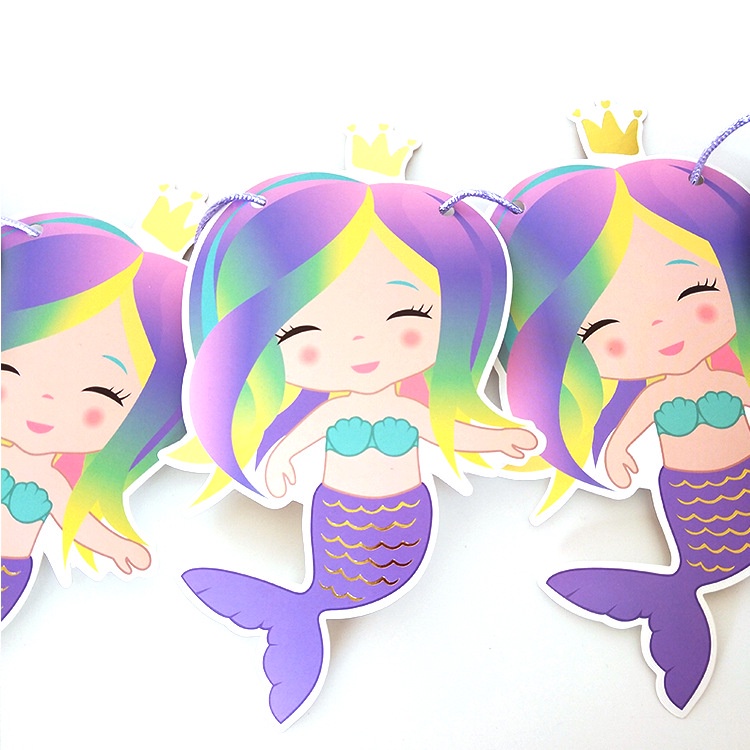 1 Set Banner Bendera Gantung Desain Kartun Mermaid Untuk Dekorasi Pesta Ulang Tahun / Pernikahan