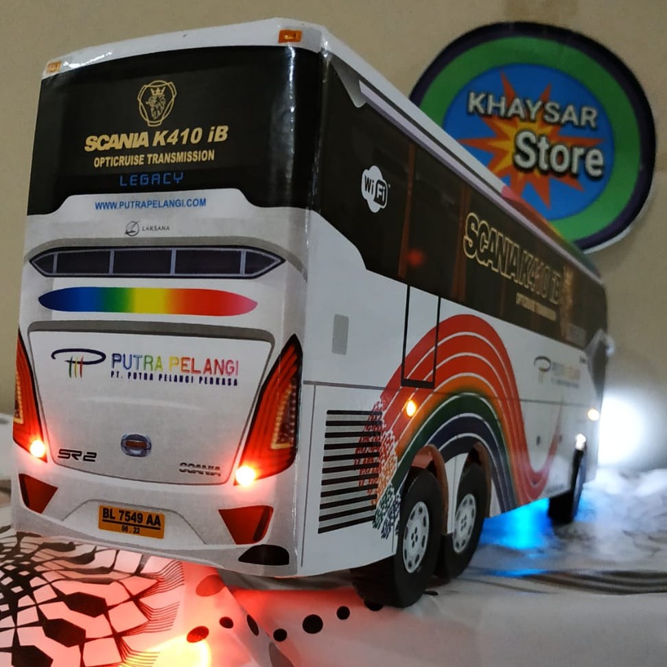 miniatur Bus bis /mainan bus bis Putra Pelangi Double Decker lampu