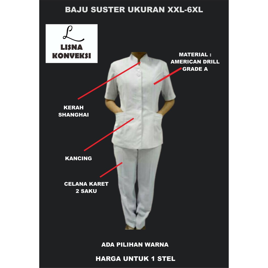 Baju Suster OKA Perawat Rumah Sakit XXL-6XL Aneka Warna