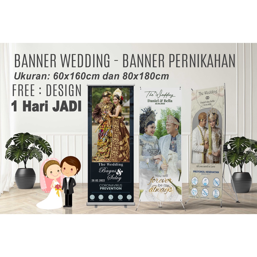WEDDING BANNER CETAK SPANDUK NIKAH BANER PERKAWINAN FREE DESIGN KONSEP KEKINIAN FOTO WEDING