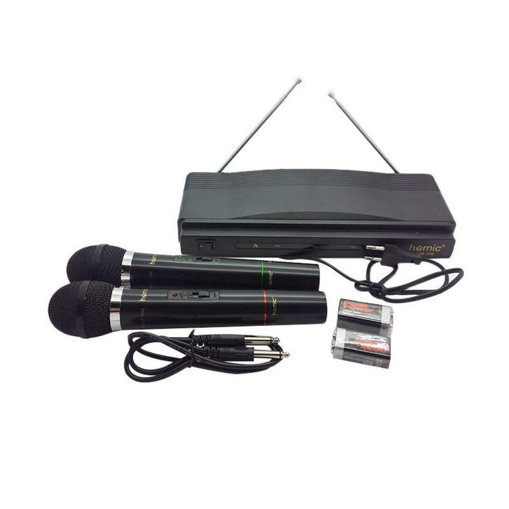 Homic Microphone Mic Double Wireless HM-306 Hitam