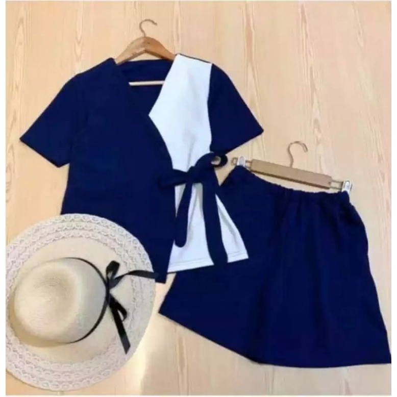 STELAN MARSHANDA STELAN MARS (PENDEK) PAKAIAN WANITA ONE SET 66-NAVY PENDEK