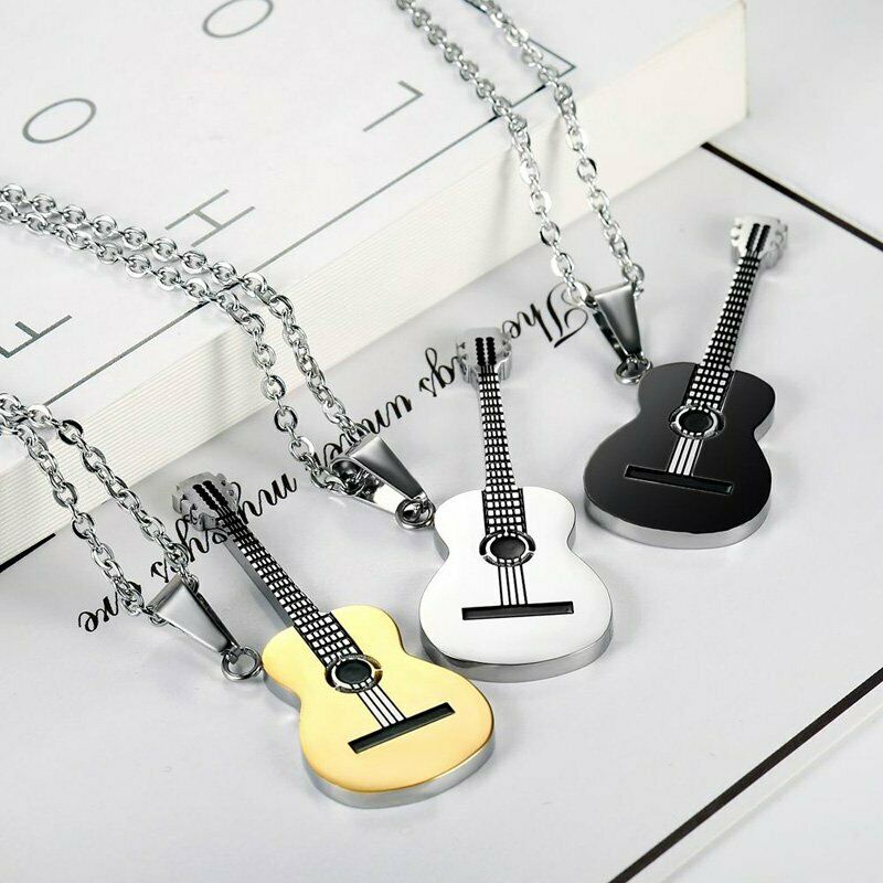 Kalung Rantai Liontin Gitar Bahan Stainless Steel Untuk Pria Dan Wanita