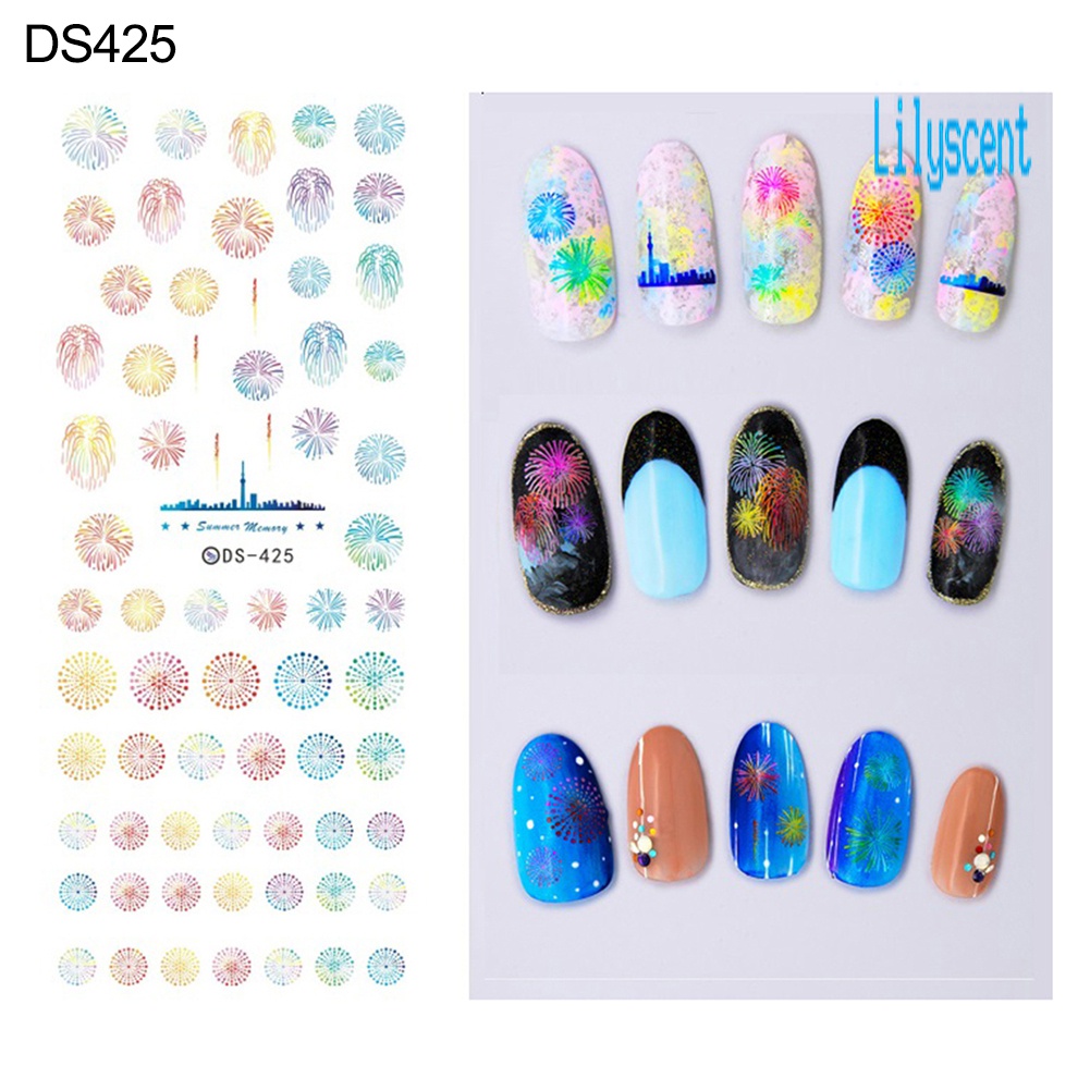Lily Stiker Decal Transfer Air Motif Bunga / Kupu-Kupu / Kembang Api Untuk Dekorasi Nail Art / Manicure