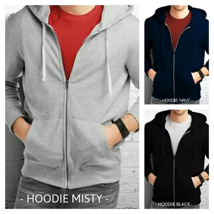 JAKET HOODIE SWEATER BOMBER POLOS ZIPPER COUPLE - Hitam