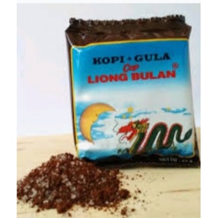 KOPI CAP LIONG BULAN HITAM BUBUK +GULA/ Kopi Liong Mini Tanpa Gula 8 gram. / 1 Sachet