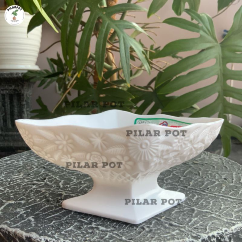 Pot bunga tanaman piala hias interior motif WAJIK  putih - GREEN LEAF 622