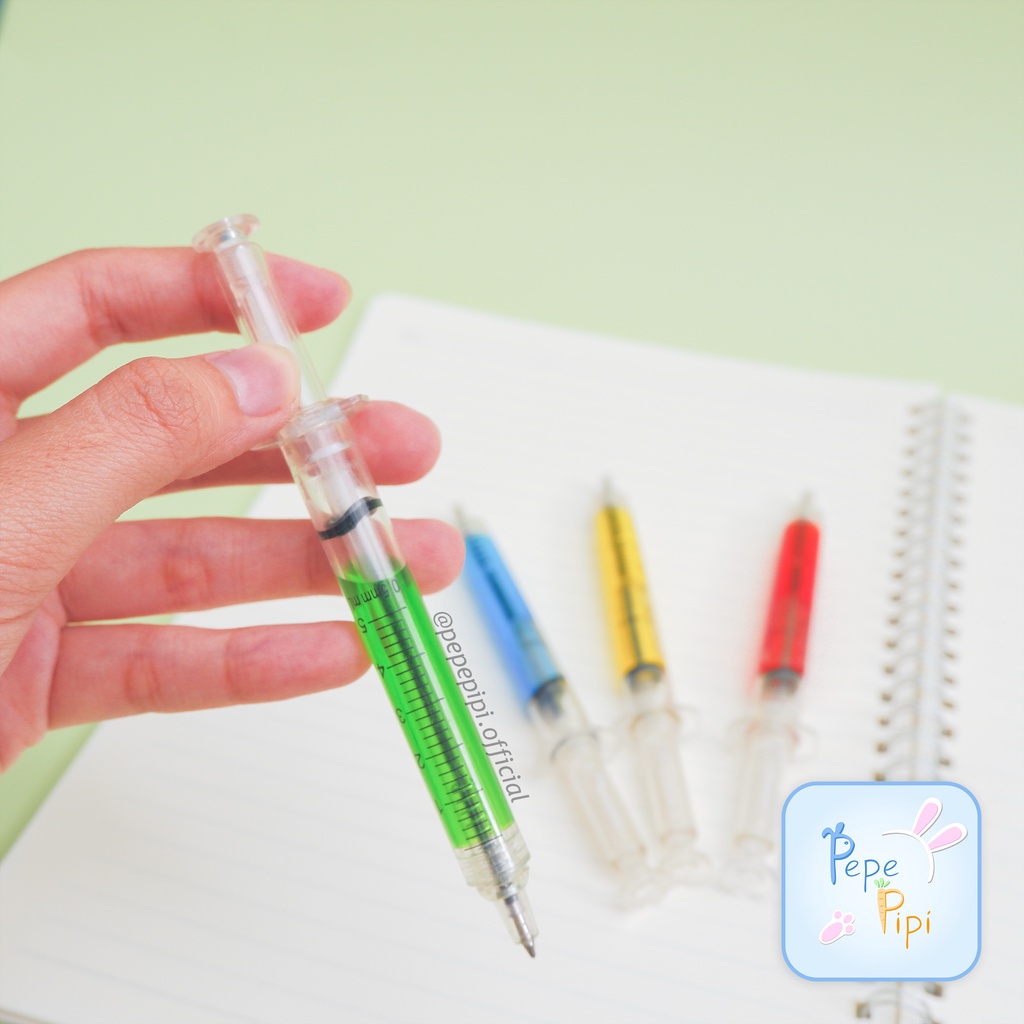 Pena 3D Mekanik Suntikan Pulpen Cetek Tinta Hitam Pen Bolpen Mekanik Lucu vaksin