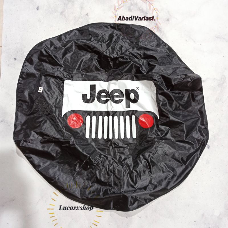 Cover Sarung Ban Serep Mobil Tulisan Jeep Hitam Merah Ukuran M L XL