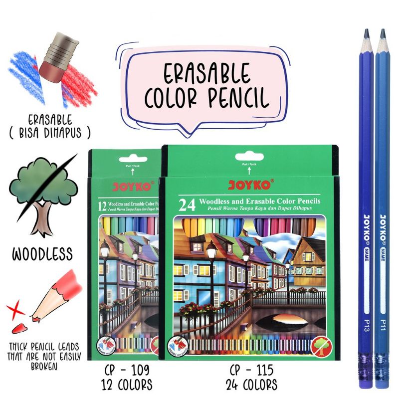 

Joyko Pensil Warna Dapat Dihapus Erasable Color Pencils Hexagonal Grip