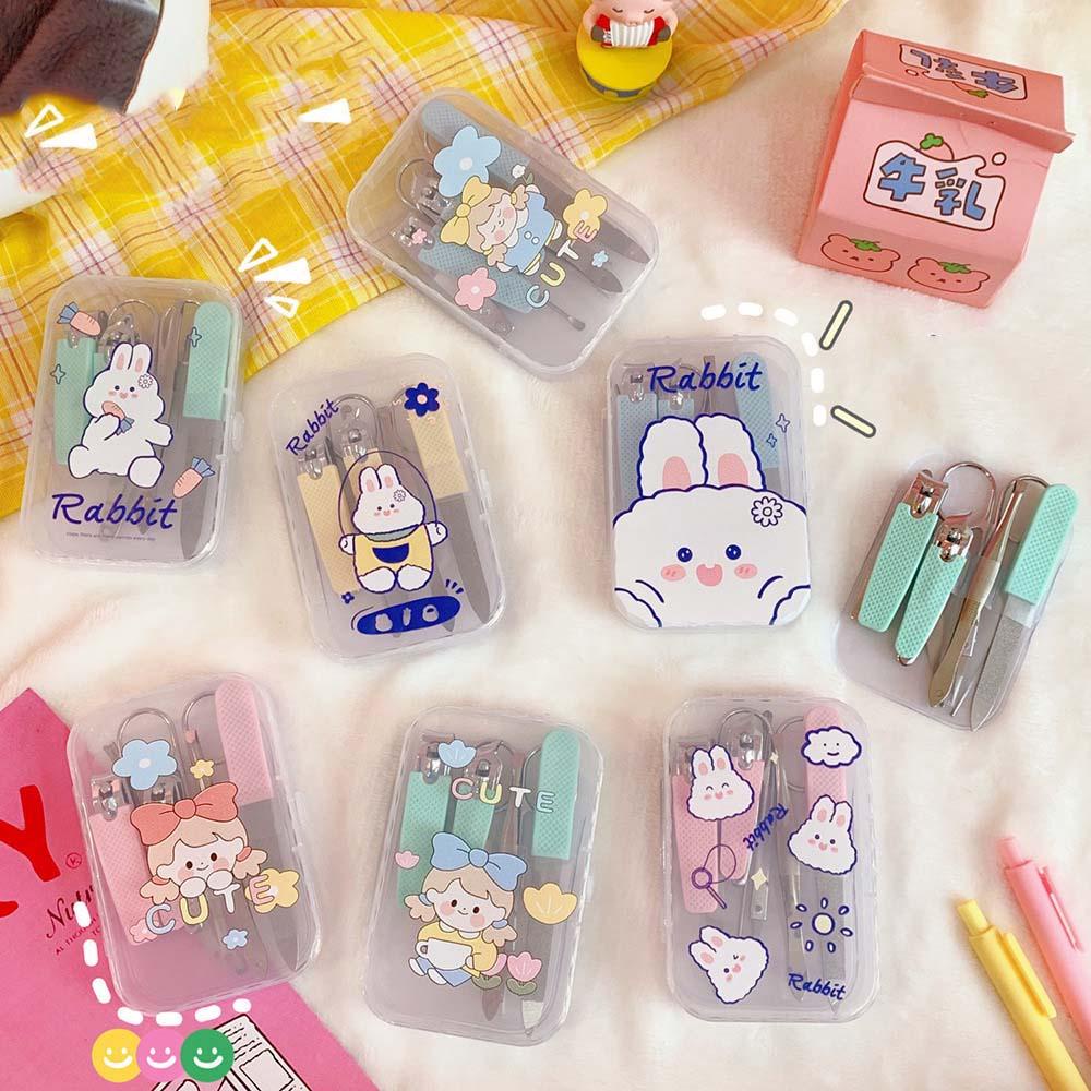 AUGUSTINA Agustina Kartun Gunting Kuku Portabel Multifungsi Manicure Kit Stainless Steel Gadis Gunting Kuku Alat