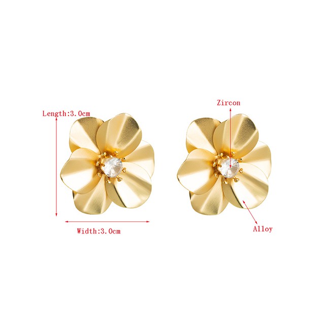 LRC Anting Tusuk Fashion Golden Alloy Flower Inlaid Zircon Earrings K70056