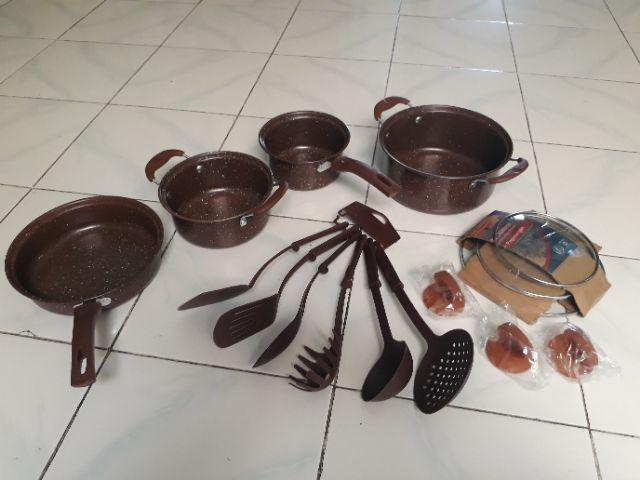 Free Bubble Wrap Panci Teflon Set 13pcs Tri J/ Panci Set Marble 13pcs