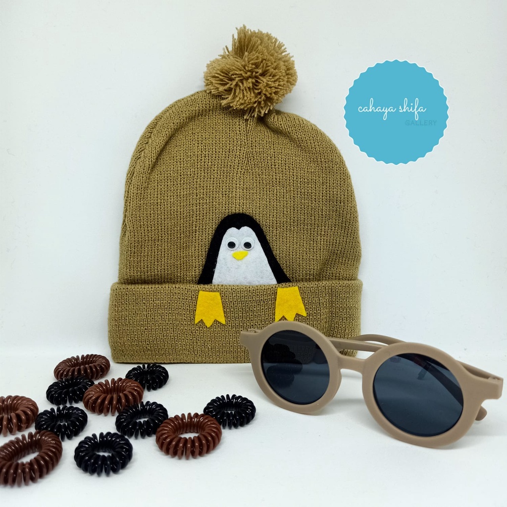 KUPLUK ANAK BAYI MOTIF PENGUIN / KUPLUK TOPI BEANIE HAT MOTIF PENGUIN