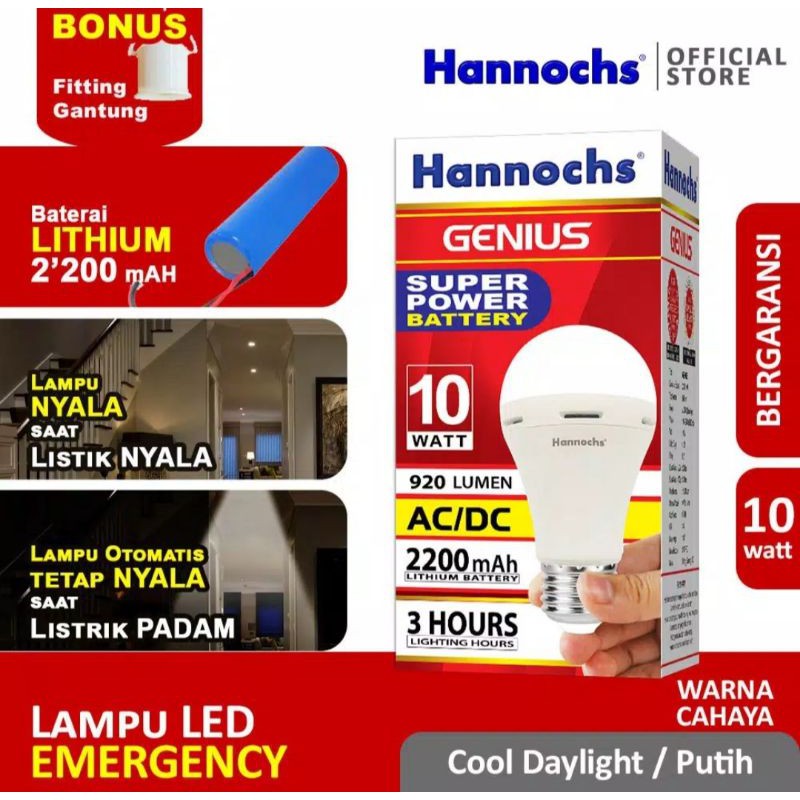 LAMPU EMERGENCY LED HANNOCHS GENIUS 10W 10WATT 10 W / LAMPU LED HANNOCHS GENIUS 10W 10WATT 10 W