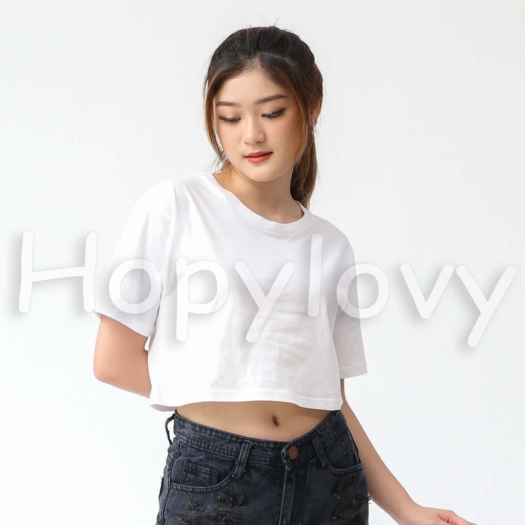 HOPYLOVY - Kaos Crop Wanita Polos bahan Katun super Comfy Starla