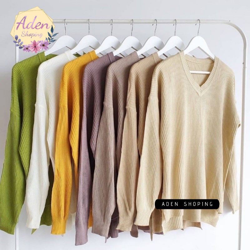 Sweater Rajut Boxi V Neck Baju Tangan Panjang Wanita Murah