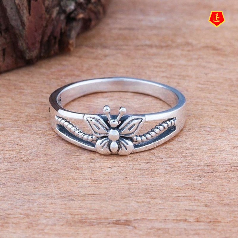 [Ready Stock]S925 Silver Butterfly Ring Retro Simple