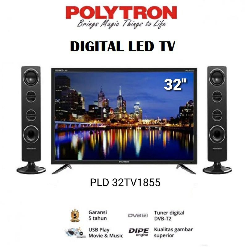 POLYTRON TV LED 32Inch Digital (DVB T2) + Speaker Tower