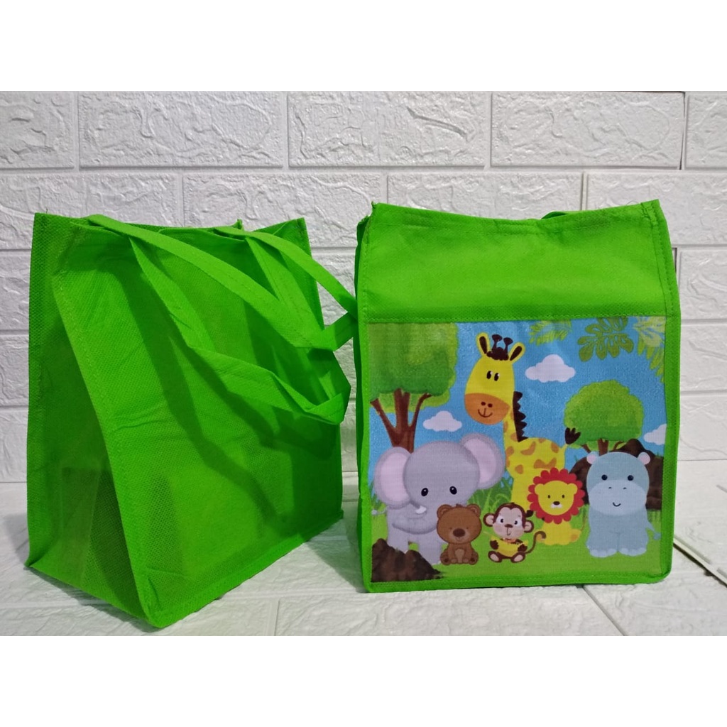 Tas NK Tema Animal Spunbond Goodie Bag Souvenir Ulang Tahun Anak Bingkisan Party Gift Birthday-Animal Zoo