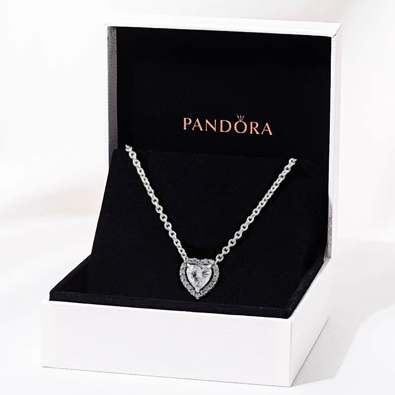 Pandora Kalung 925 Silver Cubic Zirconia Berlian Bentuk Hati Untuk Wanita